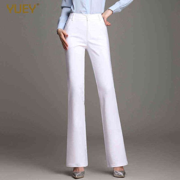 

women ol slimming office flared pants high waist plus size pure color cotton stretchy straight casual white black trousers s 4xl 211124, Black;white