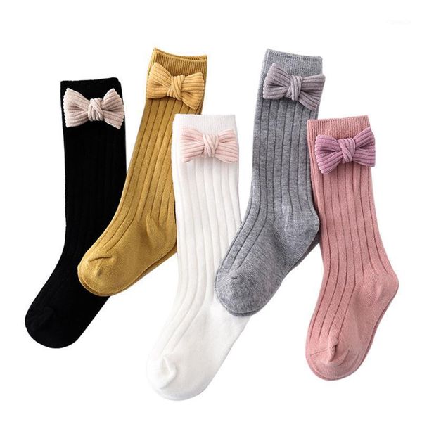 

baby kids born ribbed solid bow knot socks velvet infant toddler spring autumn cute accessories 0-5t, Pink;yellow