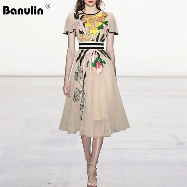 

banulin women summer fashion runway midi dress butterfly sleeve sequined embroidery ladies slim a-line dresses n69956 210603, Black;gray