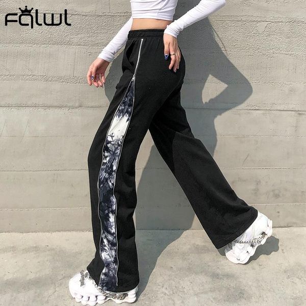 

streetwear women pants wide leg joggers sweatpants female black high waist baggy trousers ladies zipper loose 2021 women's & capris, Black;white