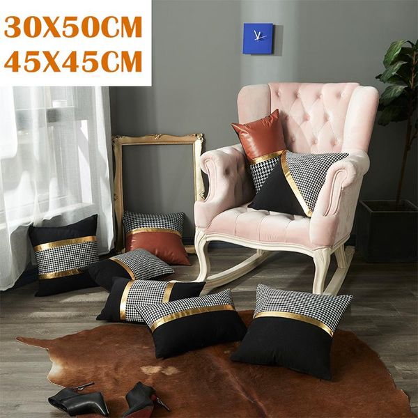

cushion/decorative pillow luxury patchwork leather throw covers cotton faux couch chairs decorative pillowcase with gold belt cushion cover
