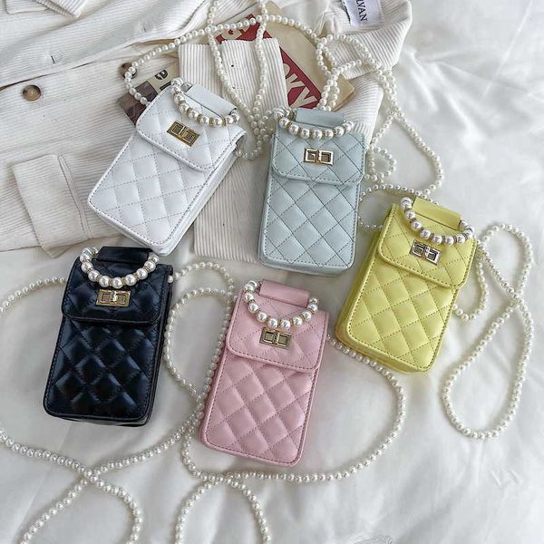 

pearl chain mobile phone women 2021 fashion lingge embroidery small square bag sweet msenger shoulder bag