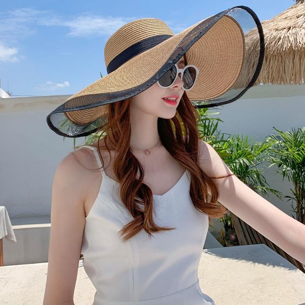 

wide brim hats yqyxcy sun women casual solid summer 2021 beach protection sunhat female outdoor travel seaside, Blue;gray