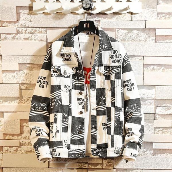 

hip hop streetwear men's autumn denim jackets casual fashion overcoats retro print cowboy outerwear men m-5xl, Black;brown