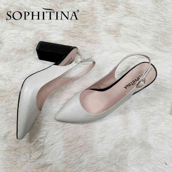 

sophitina summer women sandals pointed toe slingbacks square heel med slip-on mature casual shoes sheepskin office sandals c679 210513, Black