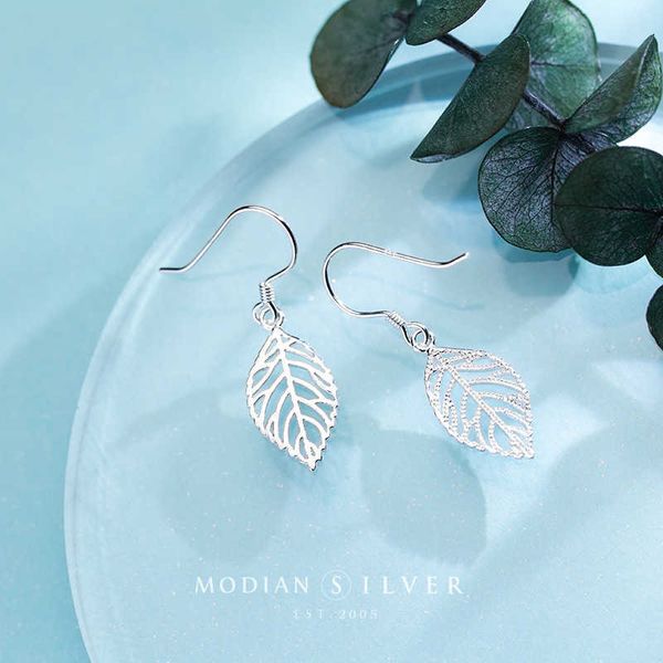 

100% real 925 sterling silver tree leaves drop earrings for women simple dangle luxury pendientes accessries 210707
