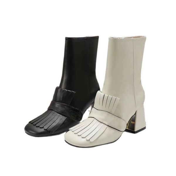 

2022 woman fashion designer chunky heel boots girls winter autumn soft leather boot medium heels girls ankle boots lady black whtie large si