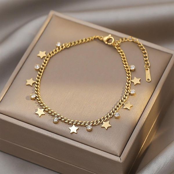 

link, chain fashion classic zircon star pendant bracelet for woman korean stainless steel gold cuff luxury jewelry gift, Black