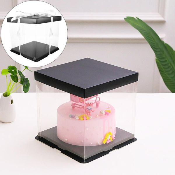 

gift wrap 5pcs birthday cake packing box black paper cover transparent decors
