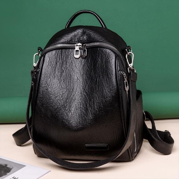 

solid color soft pu leather womens backpack classic waterproof shoulder bags teenager casual multifunction portable packbag sac