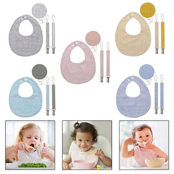 

bibs & burp cloths 3 pcs baby linen cotton bib pacifier chain clips set double sided lattice printing feeding apron saliva towel teether nip