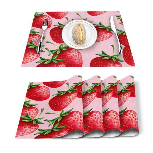 

table runner fresh red strawberry fruit placemat for dining non-slip and heat-insulating mat decoration