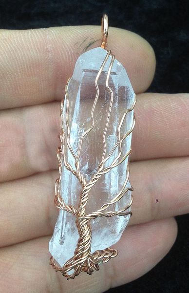 

pendants ya3084 rough quartzs pendant tree of life wire, Black