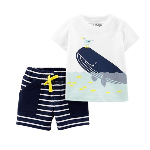 Vestiti per neonati Completi per balene megattere Pantaloncini a righe Pantaloni Mare Completi per bambini Set di tute in cotone estivo 0-2 anni 210413