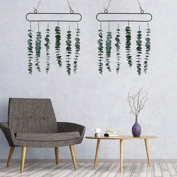 

eucalyptus leaves wrought iron wreath wall hanging simulation flower home decor wedding scene garland decorative flowers & wreaths