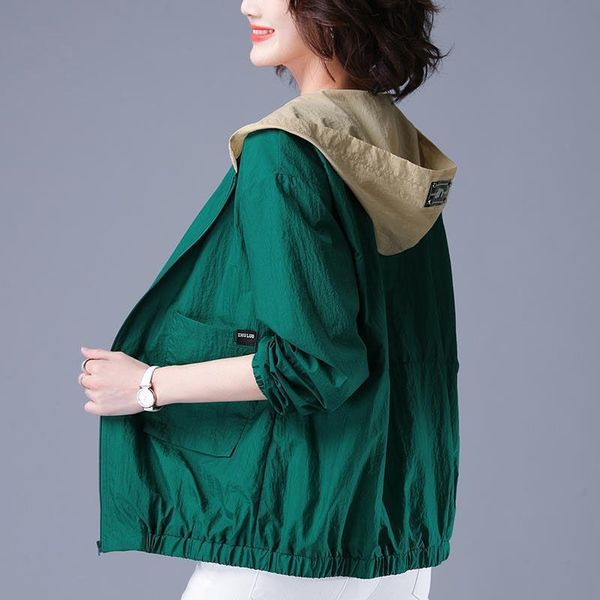 

women's jackets 2021 summer jacket thin coat hooded casual windbreaker long sleeve sunscreen female zipper pockets outwear, Black;brown