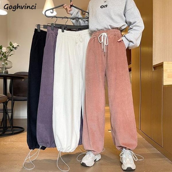 

casual pants women corduroy banded trousers womens retro loose oversize all-match harem vintage chic ins fashion bottoms women's & capr, Black;white