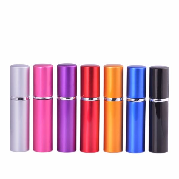 5ml frasco de perfume vazio mini metal recarregável para o pulverizador da bomba do viajante Garrafa dos recipientes cosméticos 7 cores Logotipo do suporte de venda quente personalizado