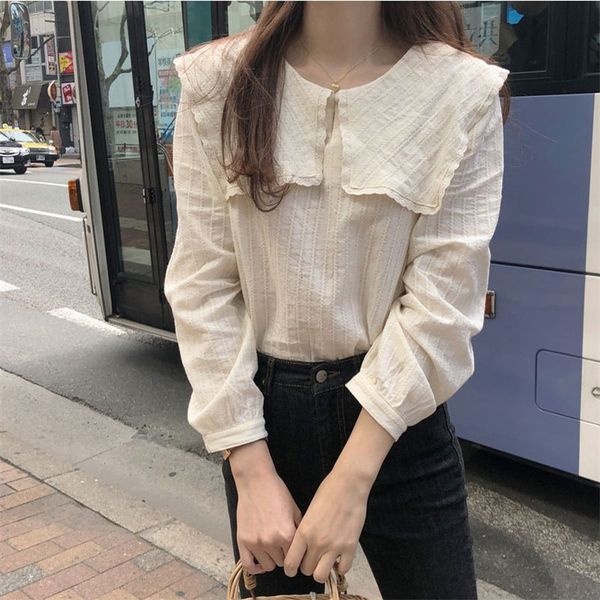 

dress sweet jacquard fashion casual patchwork ruffles loose women chic autumn fresh all-match full-sleeved shirts, White