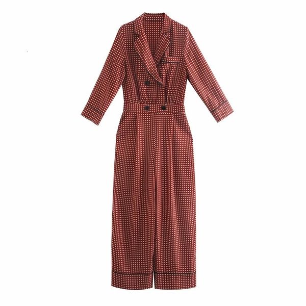 

women's jumpsuits & rompers women casual gemetric pirnt za autumn red female fashion double breasted pocket high waist long playsu, Black;white