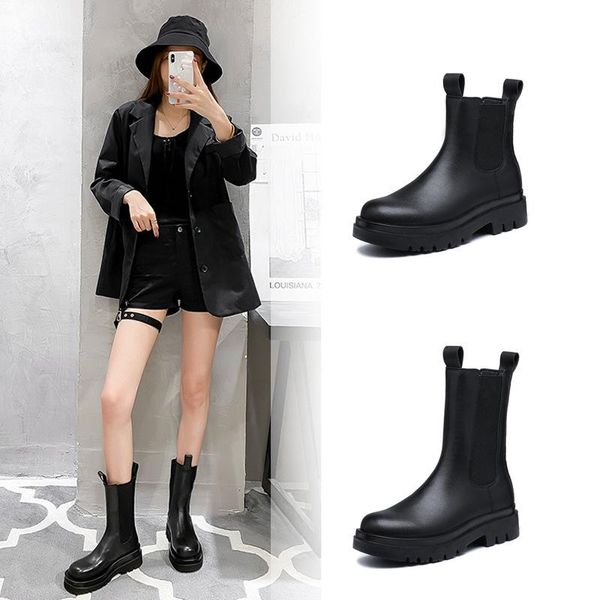 

boots handmade women vintage genuine leather flat ankle ladies autumn winter casual platform, Black