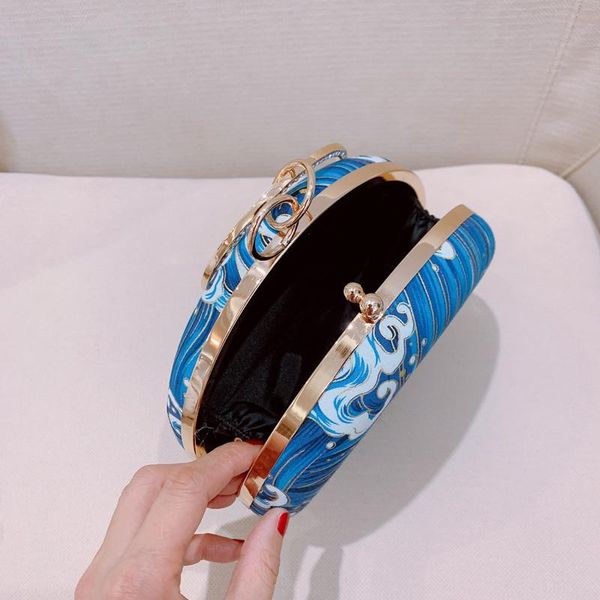 

female 2021 retro hanfu chain crossbody blue evening bag women fashion wild dinner clutch purse girls round banquet bags