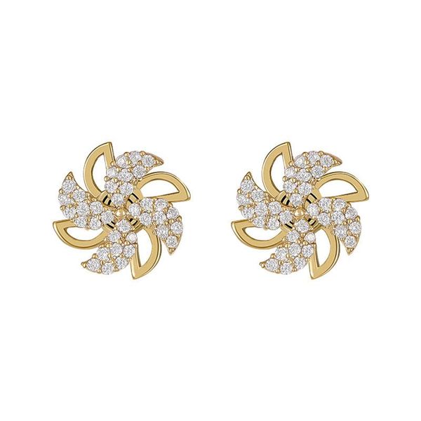 

stud rotating windmill earrings femininity high grade sense micro-zircon 2021 fashion web celebrity #294, Golden;silver