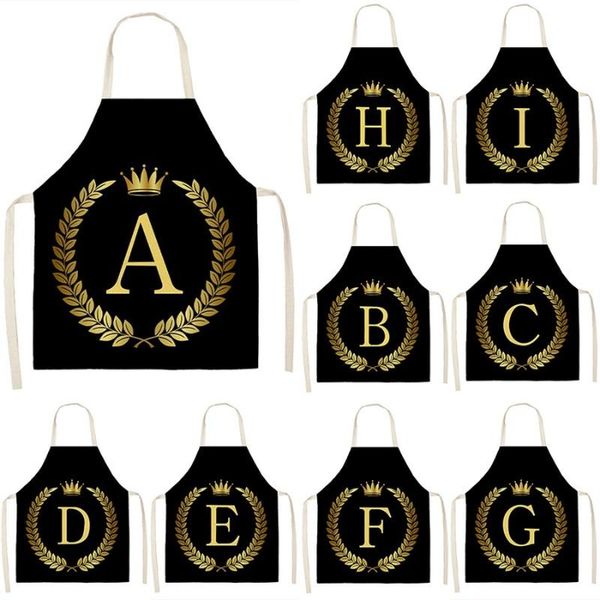 

aprons golden crown letter black apron kitchen for men dress garden cute chef maid
