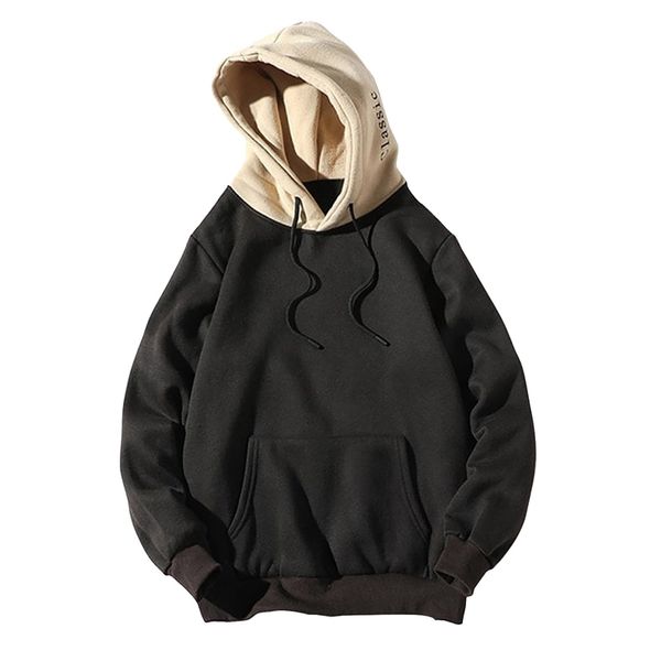 

hoodiescolor block hoodies s casual patchwork hooded blouse with pockets coat men new 2021 autumn sweatshirt, Black