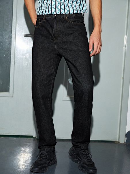 

men zipper fly tapered jeans v5ob#, Blue
