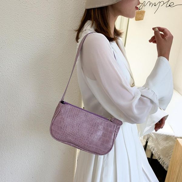 

backpack style elegant armpit sling handbags solid color women pu leather purple shoulder bags simple messenger for 2021