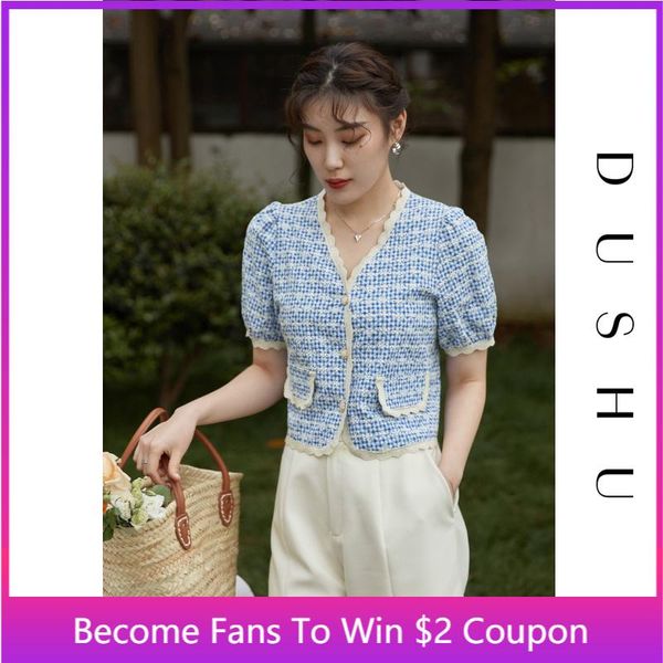 

women's blouses & shirts dushu office lady romantic sweet embroidered 2021 summer retro temperament v-neck small cardigan, White