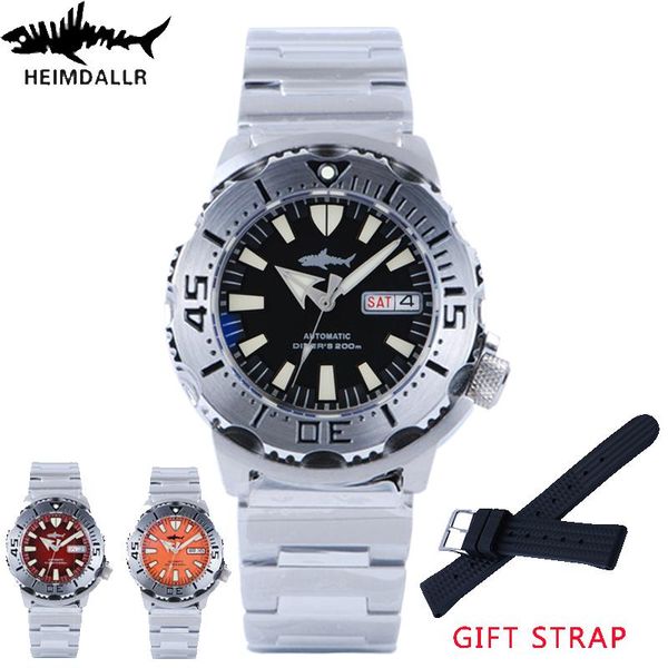 

wristwatches heimdallr monster men's diving watch automatic mechanical nh36a movement calendar week relÃ³gio masculino, Slivery;brown