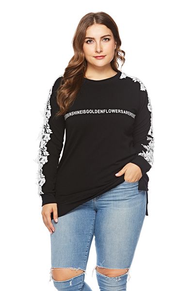 

2019 spring new large size lady loose sweater round neck pullover letter print long sleeve women's shirt 0101, White