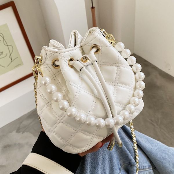 

women's plaid quilted tote pearl chain shoulder pu leather crossbody fashion diamond lattice messenger bags