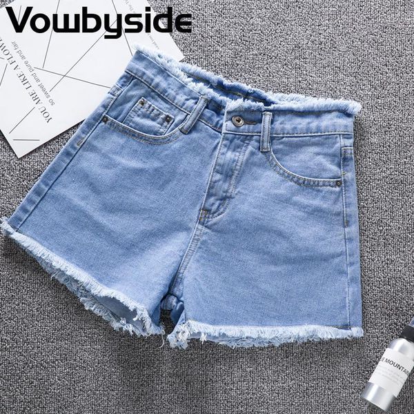 

women's jeans summer denim shorts solid color casual large size pants, Blue