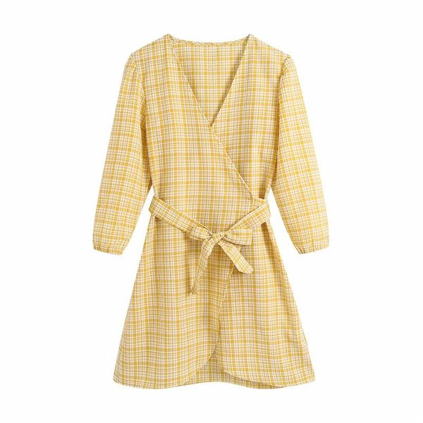 

casual dresses sweet women yellow plate dress 2021 fashion v-neck asymmetric vestidos elegant women's chic bow shrimps mini, Black;gray