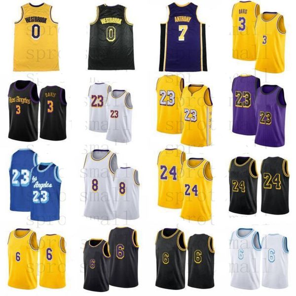 

0 russell westbrook jersey mens 6 23 carmelo 7 anthony 3 davis mamba yellow purple white 2021-22 city basketball shirt s-xxl, Black;red