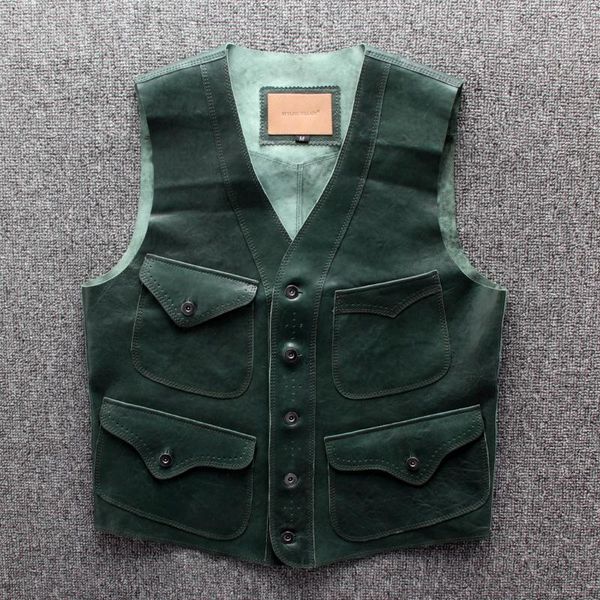 

men's vests genuine leather west cowboy style suit vest slim fit leisure male waistcoat sheepskin real motorcycle biker, Black;white