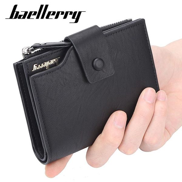 

wallets baellerry hasp men wallet vintage three fold short leather card purse zipper money bag holder with coin pocket designer, Red;black