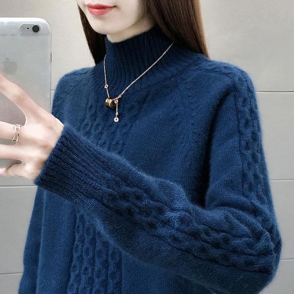 

casual dresses high neck thickened sweater women 2021 korean loose twist pullover women's with long sleeves inside, Black;gray