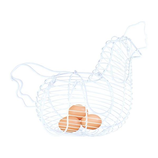

hanging baskets creative iron art eggs storage basket chicken shaped egg holder household vegetables container (white)