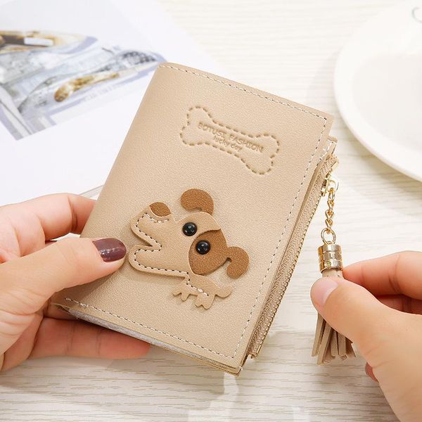 

multifunctional dog bone purse tassel pendant student bag multi card lady zero wallet passport cover female bags, White