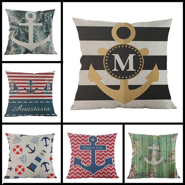 

cushion cover vintage ocean wind pillow linen retro blue anchor geometric stripe home decoration cushions covers cushion/decorative