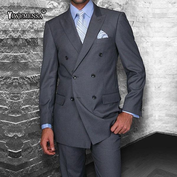 

men's suits & blazers yiwumensa custom grey double breasted formal men slim fit skinny tuxedo 2 pcs blazer bespoke made wedding, White;black