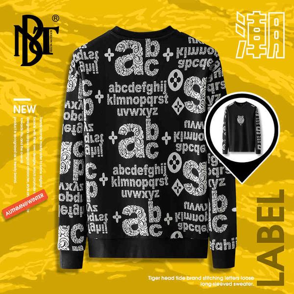 

men's sweater 2021 autumn and winter new bead embroidery tiger head brand splicing letters loose long sv, Black