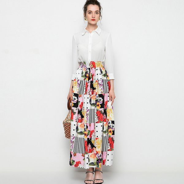 

women's runway skirt floral printed ruched elegant fashion dress, Black