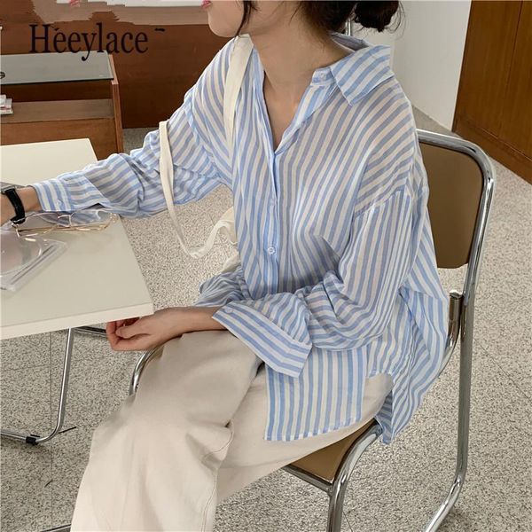 

women's blouses & shirts women 2021 spring autumn striped vintage oversize korean style office lady fashionable wild, White