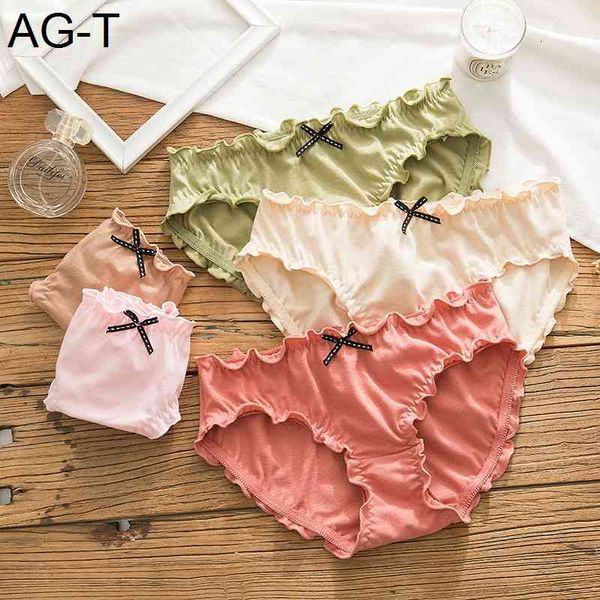

sp&city cute bow underwear women pleated lace seamless underpants cotton solid panties middle waist lingerie lovely girl briefs, Black;pink