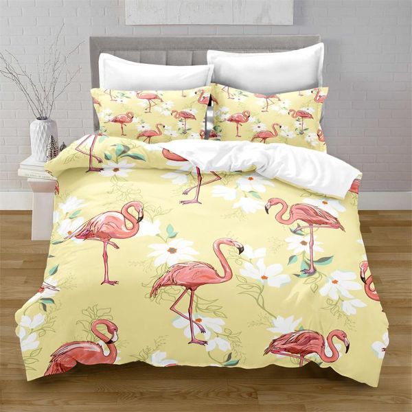 

bedding sets home textiles printed flamingo quilt cover & pillowcase 2/3pcs us/ae/ue full size  set